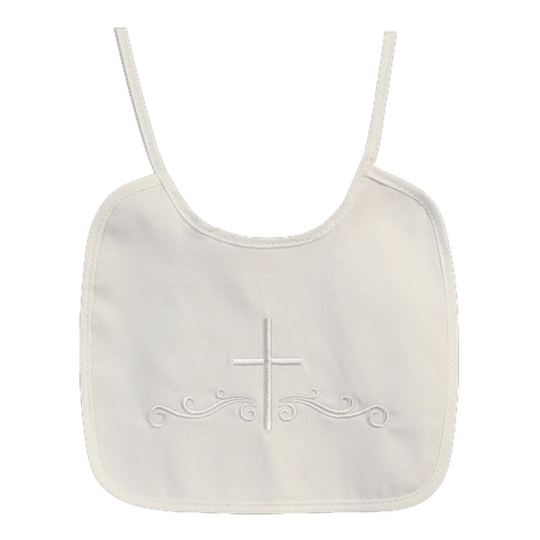 Lito Baby Girls boys White Embroidered Cross Cotton Christening Baptism Bib - SophiasStyle.com