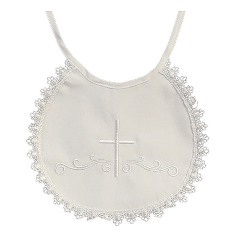 Lito Baby Girls boys White Embroidered Cross Cotton Lace Trim Christening Bib - SophiasStyle.com