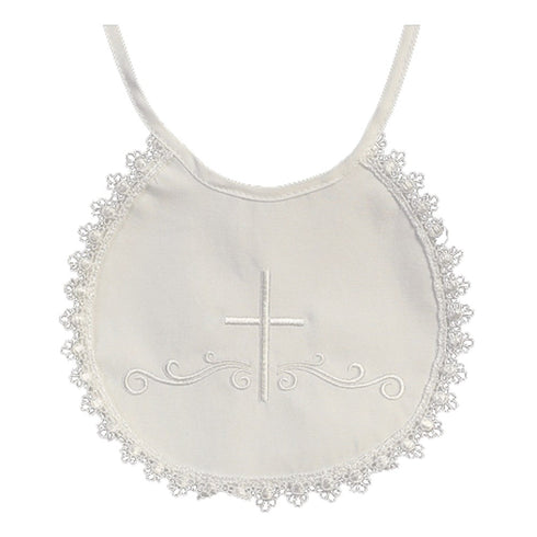 Lito Baby Girls boys White Embroidered Cross Cotton Lace Trim Christening Bib - SophiasStyle.com