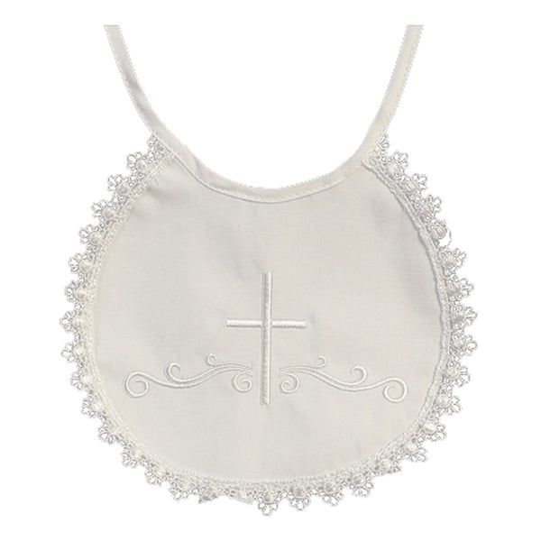 Lito Baby Girls boys White Embroidered Cross Cotton Lace Trim Christening Bib - SophiasStyle.com