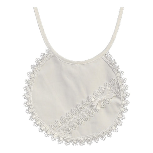 Lito Baby Girls boys White Cotton Laced Baptism Christening Bib - SophiasStyle.com
