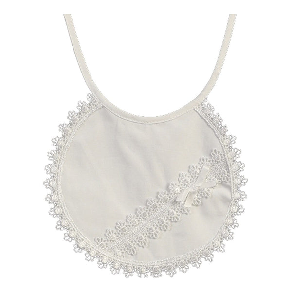 Lito Baby Girls boys White Cotton Laced Baptism Christening Bib - SophiasStyle.com