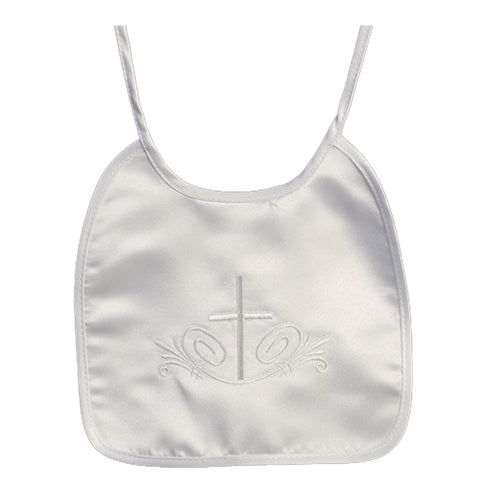 Lito Baby Girls boys White Embroidered Cross Satin Christening Baptism Bib - SophiasStyle.com
