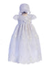 Crayon Kids Baby Girls White Flower Embroidered Bonnet Baptism Dress NB-12M - SophiasStyle.com