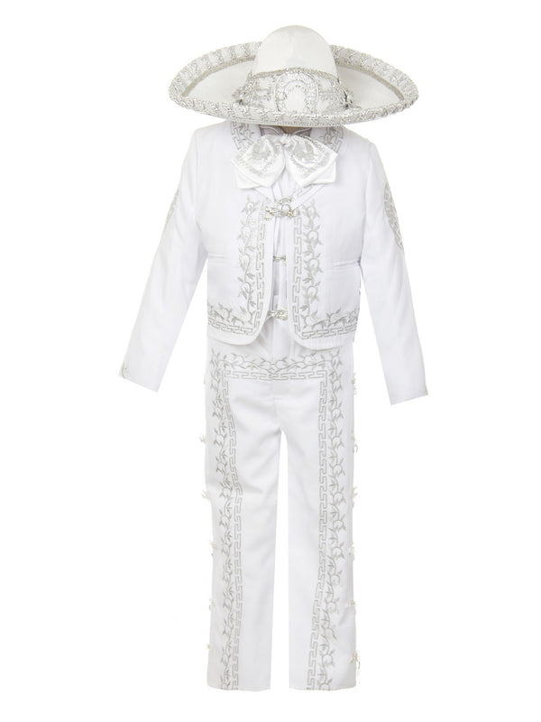 Rain Kids Boys White Rooster Intricate Embroidery 6 Pc Charro Suit 12M-6 - SophiasStyle.com
