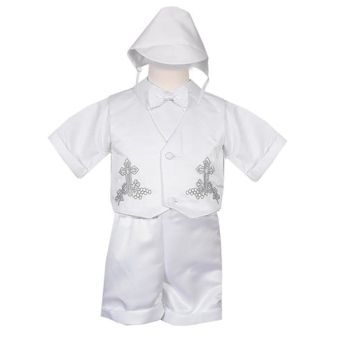 Rafael Collection Little Boys 4 pc Cross Grapevine Vest Hat Baptism Outfit 2-4 - SophiasStyle.com