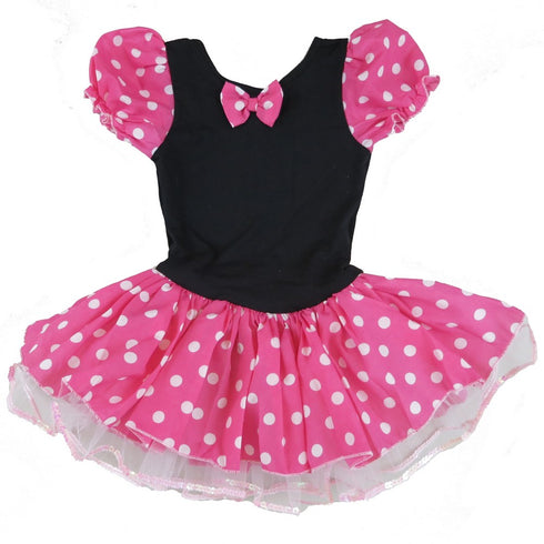 Little Girls Pink Black Minnie Polka Dots Ballet Dress 24M-8 - SophiasStyle.com