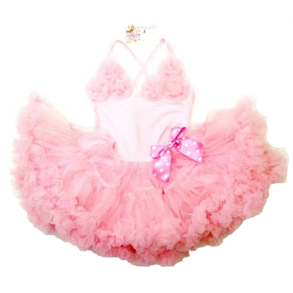 Pink Fuchsia Roses Dots Bow Tutu Sleeveless Dress Girl XL - SophiasStyle.com