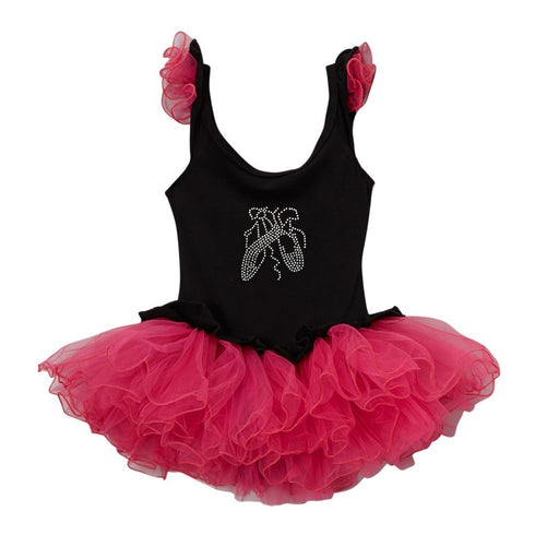Girls Black Hot Pink Ballet Slipper Ruffle Skirted Leotard 12M-10 - SophiasStyle.com