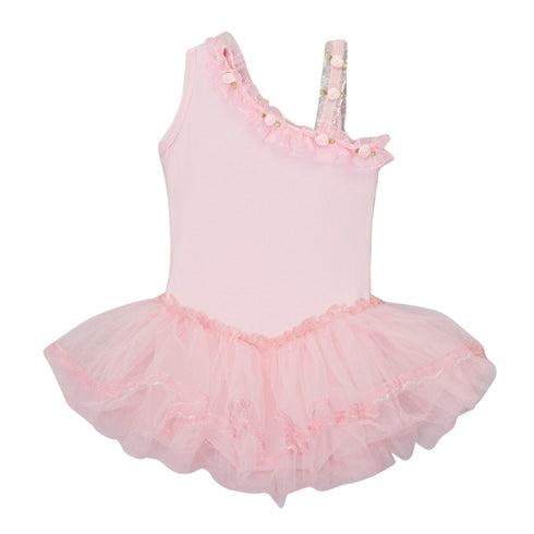 Girls Pink Ruffle Asymmetrical Shoulder Ballet Dress 12M-10 - SophiasStyle.com