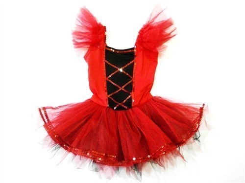 Red Black Cross Lines Sequined Tutu Ballet Dress Girls M - SophiasStyle.com