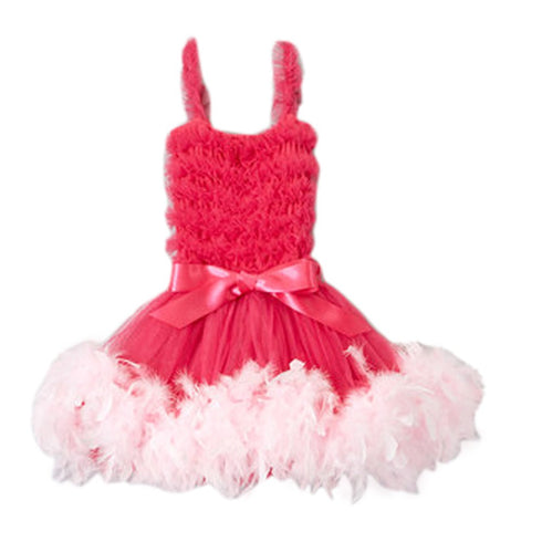 Girls Hot Pink Feathery Bow Accent Flower Girl Dress 12M-7 - SophiasStyle.com
