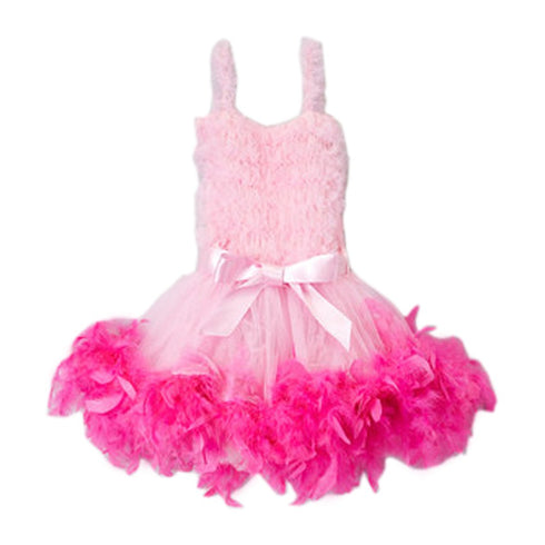 Girls Pink Hot Pink Feathery Bow Accent Flower Girl Dress 12M-7 - SophiasStyle.com