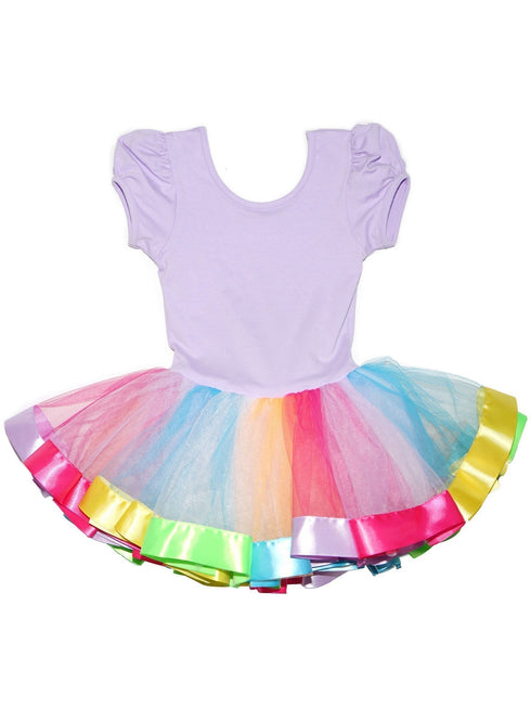 Girls Lavender Multi Rainbow Banded Hem Ruffle Ballet Dress 9M-8 - SophiasStyle.com