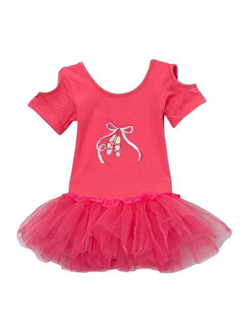 Girls Hot Pink Glitter Dance Shoe Applique Ballet Dress 9M-8 - SophiasStyle.com