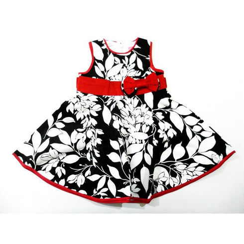 Black White Leaves Sleeveless Cotton Dress Girls S-XL - SophiasStyle.com