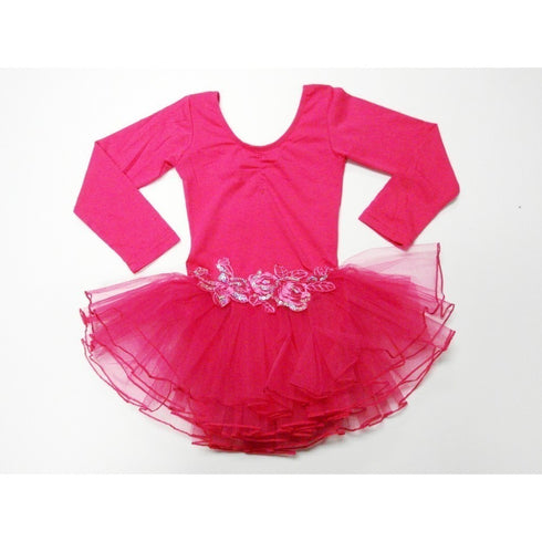 Hot Pink Glitter Rose Long Sleeve Tutu Ballet Dress Girl S-L - SophiasStyle.com