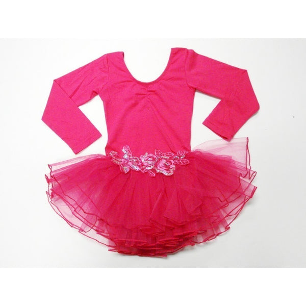 Hot Pink Glitter Rose Long Sleeve Tutu Ballet Dress Girl S-L - SophiasStyle.com