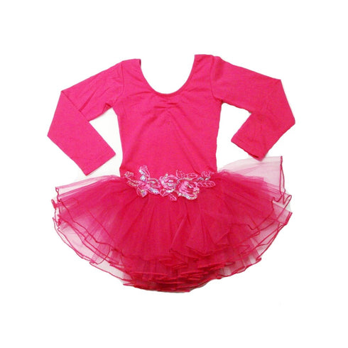 Hot Pink Glitter Rose Long Sleeve Tutu Ballet Dress Girl S-L - SophiasStyle.com