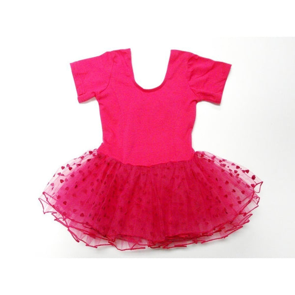 Hot Pink Hearts Short Sleeve Tutu Ballet Dress Girl S-L - SophiasStyle.com