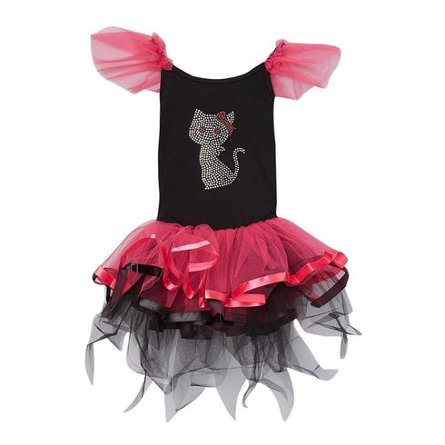 Girls Hot Pink Black Rhinestone Cat Tutu Halloween Dress 12M-7 - SophiasStyle.com