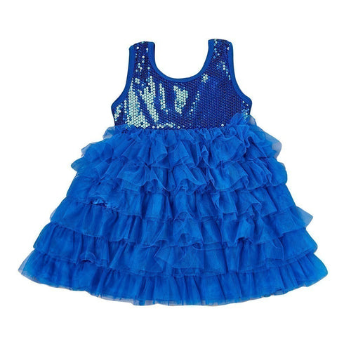 Girls Royal Blue Sequin Tiered Tutu Flower Girl Dress 12M-7 - SophiasStyle.com