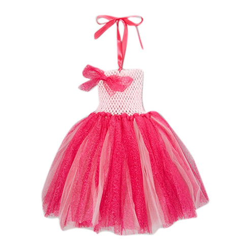 Girls Hot Pink Halter Strap Bow Tutu Flower Girl Dress 12M-7 - SophiasStyle.com