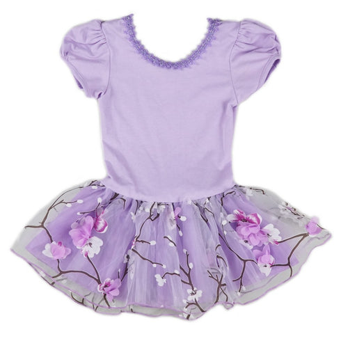 Girls Purple Plum Flower Print Dance Ballet Dress S (9-24M)-XL (6-8) - SophiasStyle.com