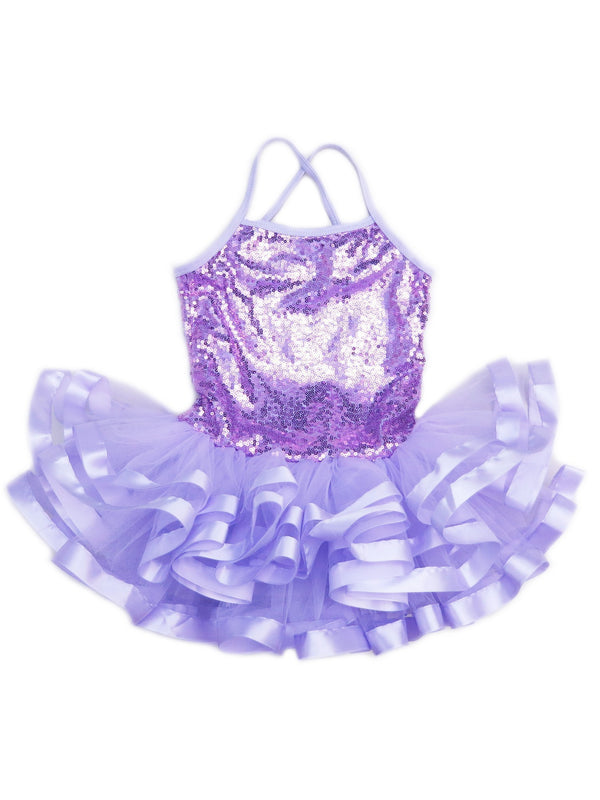 Girls Lavender Sequins Cross Back Ribbon Ballet Dress 9M-8 - SophiasStyle.com