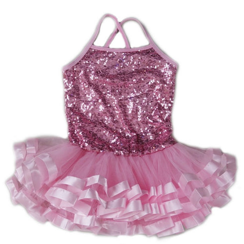 Little Girls Pink Sequins Cross Back Ribbon Ballet Dress 24M-8 - SophiasStyle.com