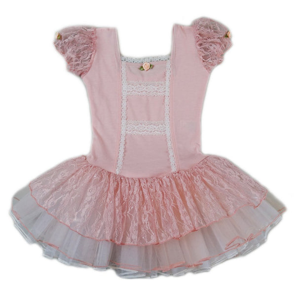 Girls Peach Lace Short Sleeve Fluffy Ballet Dress S (9-24M)-XL (6-8) - SophiasStyle.com