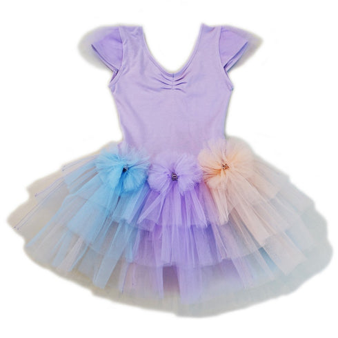 Girls Purple 3 Color Bows Fluffy Tutu Ballet Dress S (9-24M)-XL (6-8) - SophiasStyle.com