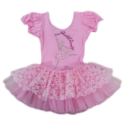 Little Girls Pink Lace Rhinestone Short Sleeve Ballet Dress 24M-8 - SophiasStyle.com