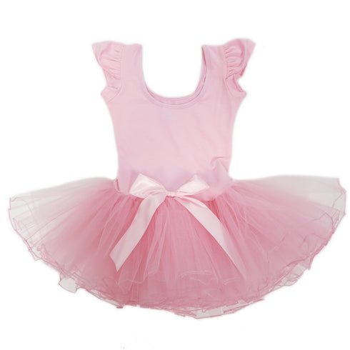 Little Girls Pink Rhinestone Bow Short Sleeve Ballet Dress 24M-8 - SophiasStyle.com