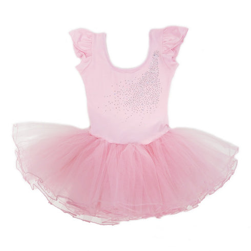 Little Girls Pink Rhinestone Bow Short Sleeve Ballet Dress 24M-8 - SophiasStyle.com