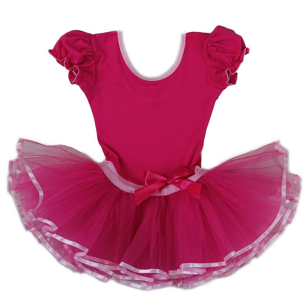 Girls Hot Pink Bow Short Sleeve Ballet Dress S (9-24M)-XL (6-8) - SophiasStyle.com