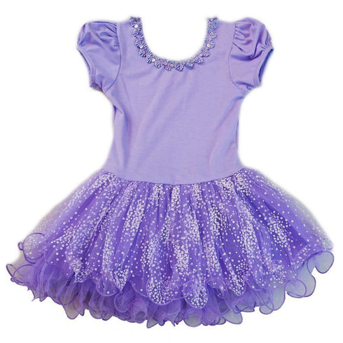 Little Girls Purple Stars Tutu Short Sleeve Ballet Dress 24M-8 - SophiasStyle.com