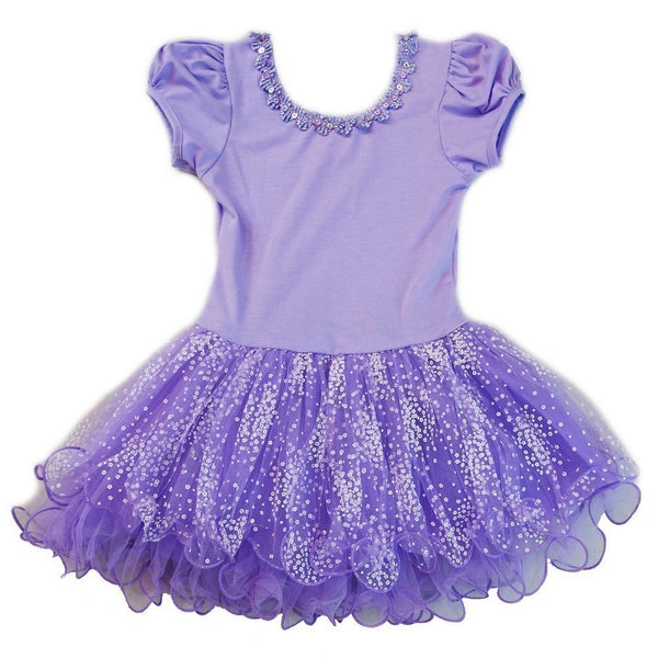 Little Girls Purple Stars Tutu Short Sleeve Ballet Dress 24M-8 - SophiasStyle.com
