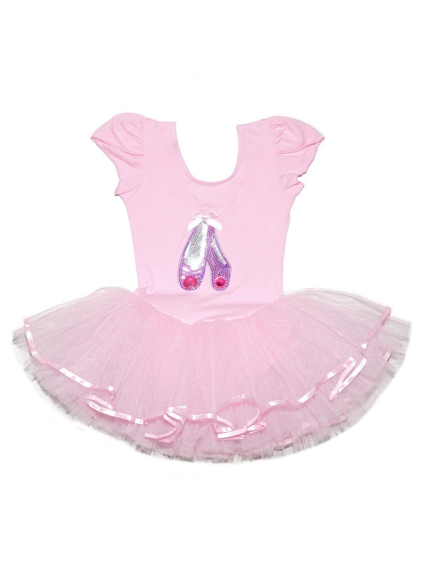 Girls Pink Glitter Pink Sequins Ballet Shoes Tutu Dress 9M-8 - SophiasStyle.com