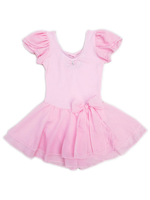 Girls Pink Short Chiffon Sleeve Bow Skirted Ballet Dress 9M-8 - SophiasStyle.com