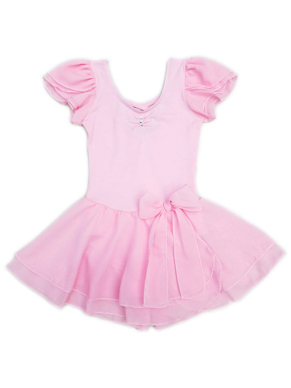 Girls Pink Short Chiffon Sleeve Bow Skirted Ballet Dress 9M-8 - SophiasStyle.com