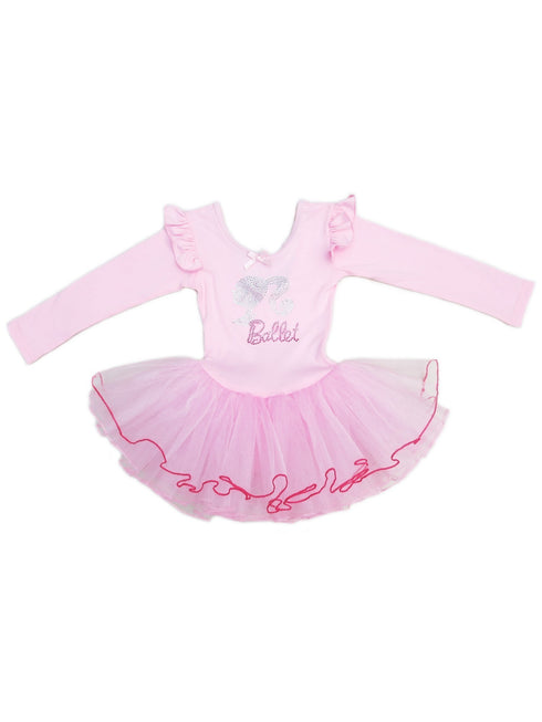 Girls Pink Rhinestone Ballet Girl Long Sleeve Ballet Dress 9M-8 - SophiasStyle.com