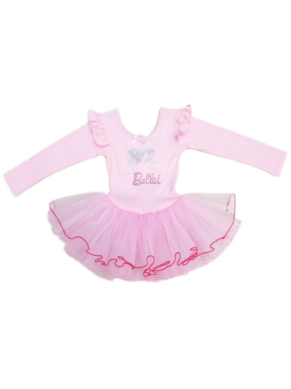 Girls Pink Rhinestone Ballet Girl Long Sleeve Ballet Dress 9M-8 - SophiasStyle.com