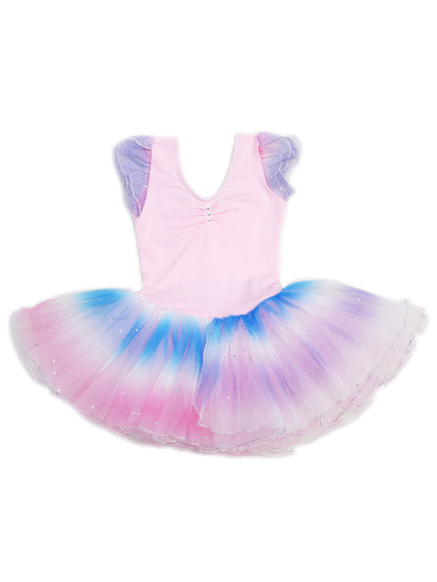 Girls Pink Rainbow Rhinestone Silver Trim Ballet Dress 24M-6 - SophiasStyle.com