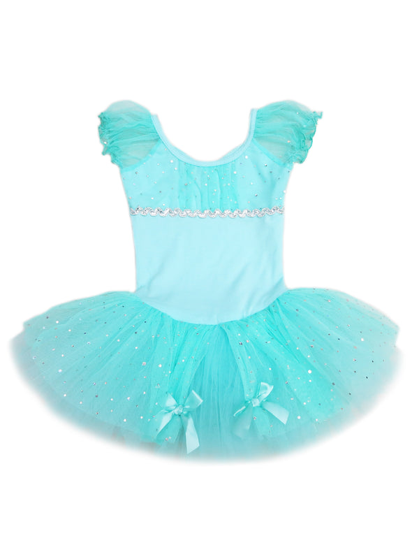 Girls Teal Rhinestone Silver Trim Bow Ballet Dress 24M-6 - SophiasStyle.com
