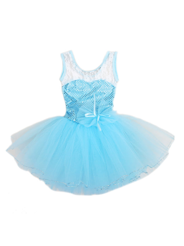 Girls Baby Blue Sequins Lace Silver Trim Ballet Dress 24M-6 - SophiasStyle.com