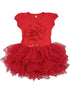 Girls Red 3D Flower Bow Applique Short Sleeve Tutu Dress 9M-10 - SophiasStyle.com