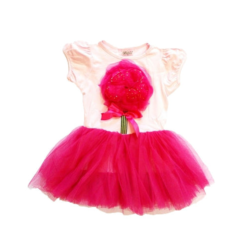 Pink Hot Pink Organy Flower Tutu Short Sleeved Dress Girl S-XL - SophiasStyle.com