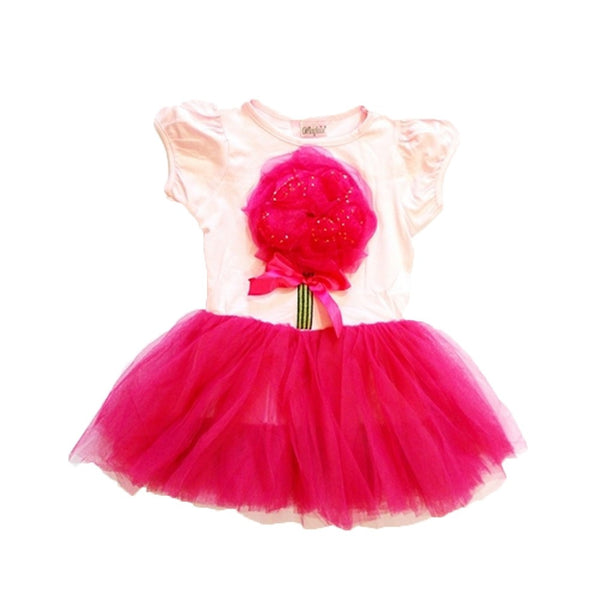 Pink Hot Pink Organy Flower Tutu Short Sleeved Dress Girl S-XL - SophiasStyle.com