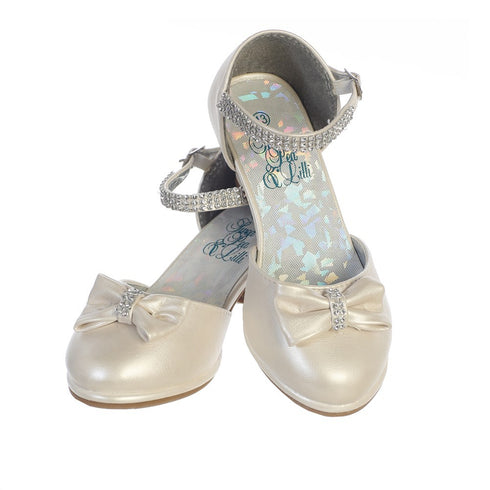 Swea Pea & Lilli Girls Ivory PU Rhinestone Bella Shoes 9 Toddler-5 Kids - SophiasStyle.com